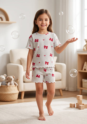 Girls’ Bow & Heart Derby Shorts Set