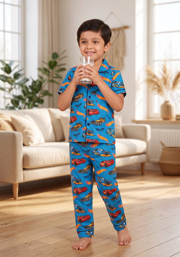 Hotwheels Car Printed Kids Cotton Pajama Set
