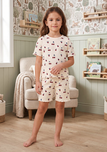 Girls’ Cherry Print Derby Shorts Set