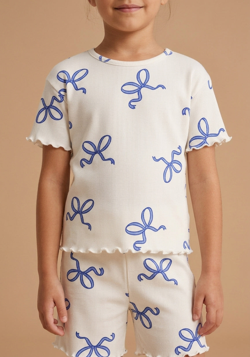 Girls’ Blue Bow Derby Shorts Set
