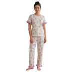 Ladies Frill Pj Set Half Sleeve
