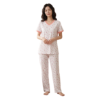 Ladies V-neck Semi-long Pj Set Half Sleeve