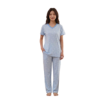 Ladies V-neck Semi-long Pj Set Half Sleeve - Image 5